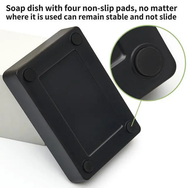 Alt view image 5 of 7 - Bamboo Soap Dishes for Shower with Drainage Wooden Soap Bar Holder for Bathroom Soap Tray Easy to Clean, Durable and with Non-Slip Pads(Single Black Square)