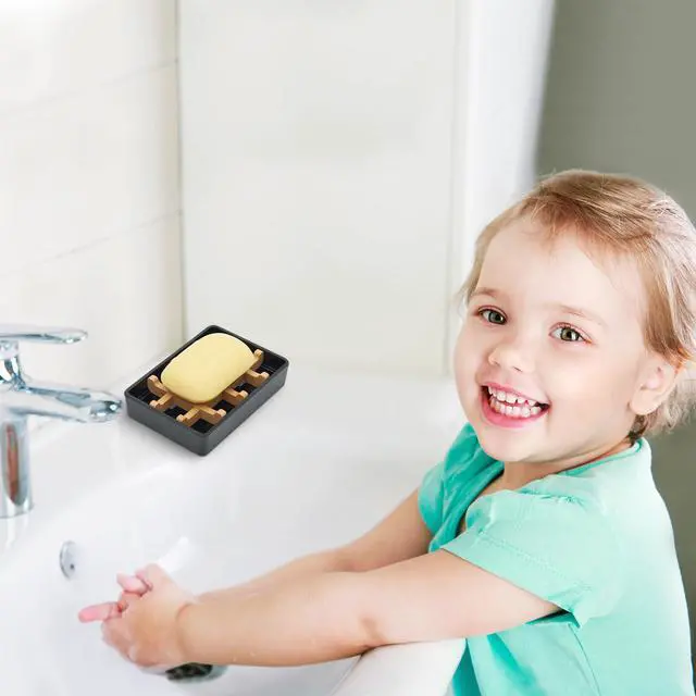 Alt view image 7 of 7 - Bamboo Soap Dishes for Shower with Drainage Wooden Soap Bar Holder for Bathroom Soap Tray Easy to Clean, Durable and with Non-Slip Pads(Single Black Square)