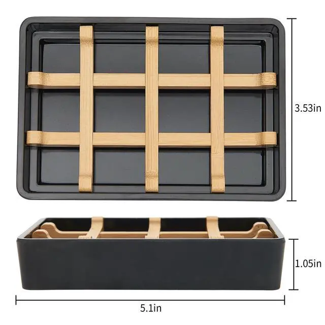 Alt view image 6 of 7 - Bamboo Soap Dishes for Shower with Drainage Wooden Soap Bar Holder for Bathroom Soap Tray Easy to Clean, Durable and with Non-Slip Pads(Single Black Square)
