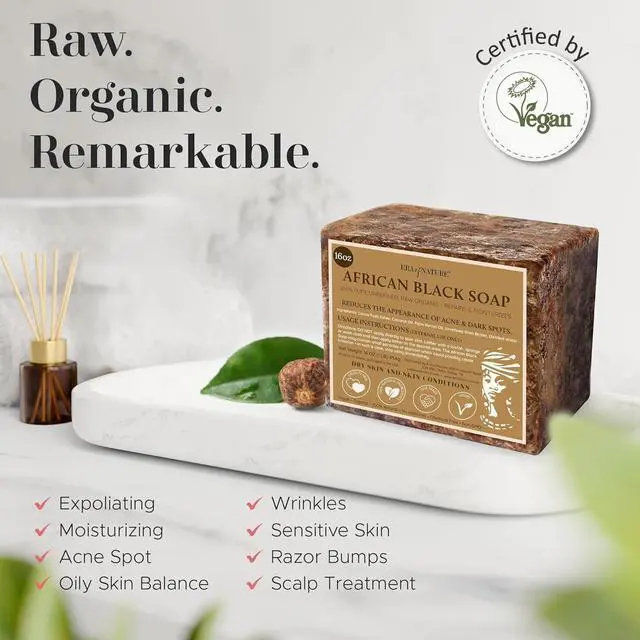 Alt view image 4 of 7 - Best Raw ORGANIC AFRICAN BLACK SOAP, for Dry Skin and Skin Conditions. Pure & Natural Ingredients, Imported From Ghana - 8oz