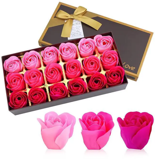 Main image of Floral Scented Bath Soap Rose Flower Petals, Plant Essential Oil Rose Soap Set Shaped Petals Gifts Ideas for Her Women Teens Girls Mom Birthdays, 18 PCS Pink