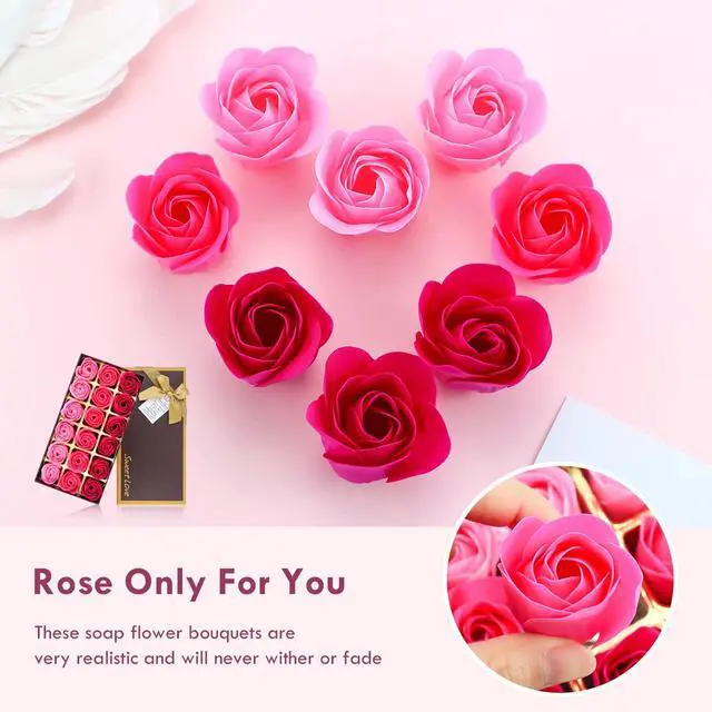 Alt view image 3 of 6 - Floral Scented Bath Soap Rose Flower Petals, Plant Essential Oil Rose Soap Set Shaped Petals Gifts Ideas for Her Women Teens Girls Mom Birthdays, 18 PCS Pink