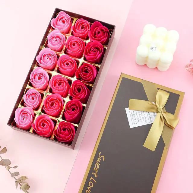 Alt view image 4 of 6 - Floral Scented Bath Soap Rose Flower Petals, Plant Essential Oil Rose Soap Set Shaped Petals Gifts Ideas for Her Women Teens Girls Mom Birthdays, 18 PCS Pink