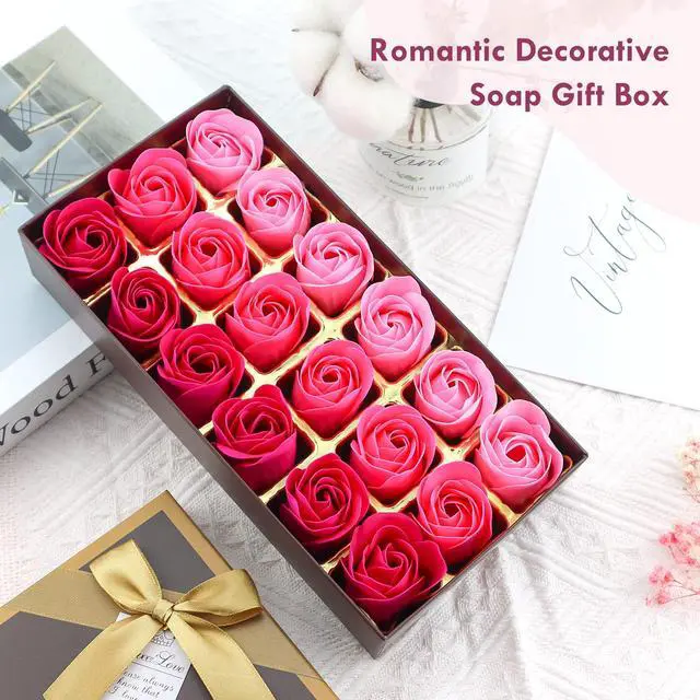 Alt view image 5 of 6 - Floral Scented Bath Soap Rose Flower Petals, Plant Essential Oil Rose Soap Set Shaped Petals Gifts Ideas for Her Women Teens Girls Mom Birthdays, 18 PCS Pink