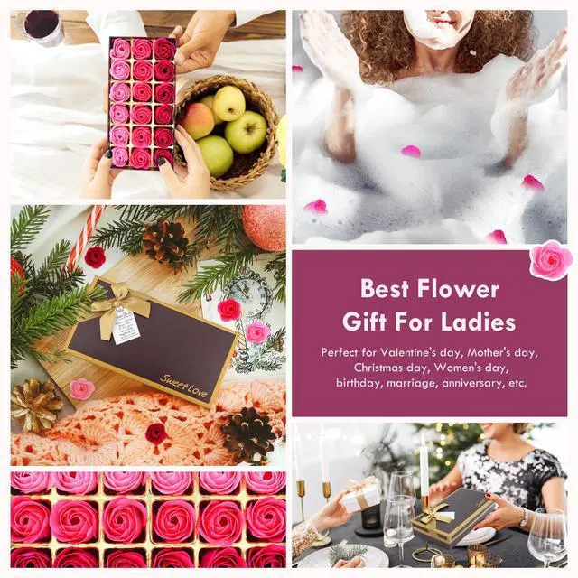 Alt view image 6 of 6 - Floral Scented Bath Soap Rose Flower Petals, Plant Essential Oil Rose Soap Set Shaped Petals Gifts Ideas for Her Women Teens Girls Mom Birthdays, 18 PCS Pink