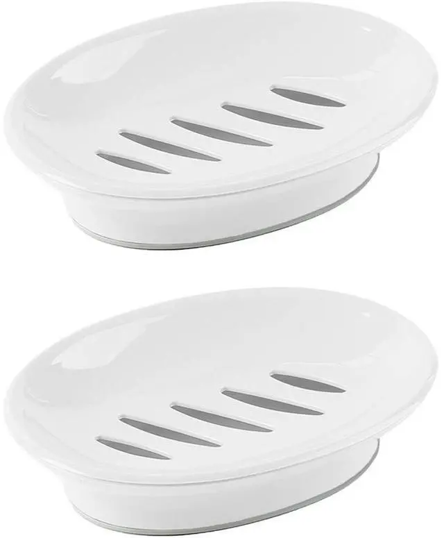 Main image of 2-Pack Soap Dish with Drain Plastic Sponge Holder Easy Cleaning Soap Saver Tray Caddy Keep Dry Stop Mushy for Shower Bathroom Kitchen(White)