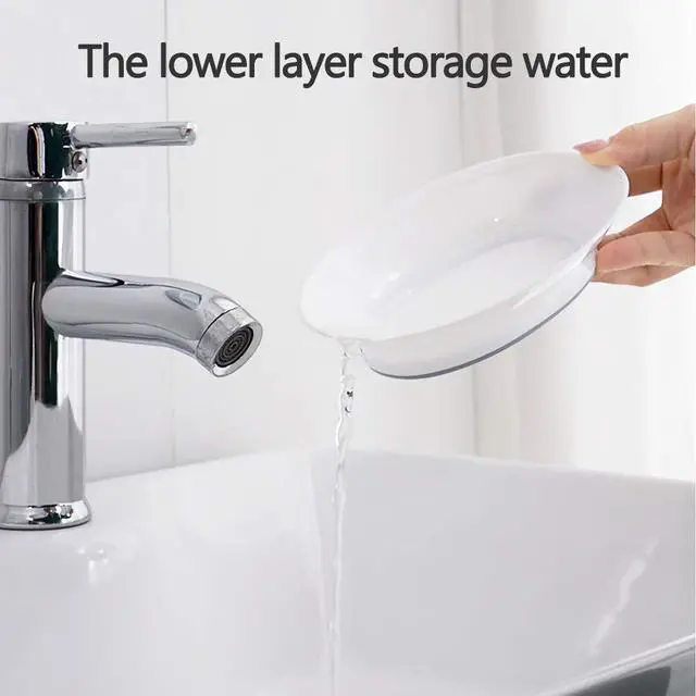 Alt view image 4 of 6 - 2-Pack Soap Dish with Drain Plastic Sponge Holder Easy Cleaning Soap Saver Tray Caddy Keep Dry Stop Mushy for Shower Bathroom Kitchen(White)
