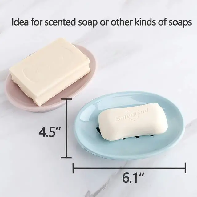 Alt view image 6 of 6 - 2-Pack Soap Dish with Drain Plastic Sponge Holder Easy Cleaning Soap Saver Tray Caddy Keep Dry Stop Mushy for Shower Bathroom Kitchen(White)