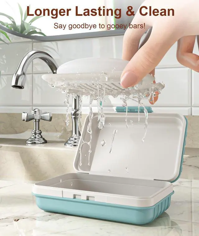 Alt view image 4 of 6 - Leakproof Bar Soap Holder Dish with Lid for Shower, Portable 1 Pack Travel Soap Case Box for Gym, Camping, Hiking, Outdoor Use, Travel Size Toiletries Essentials, Keeps Soap Dry, Blue