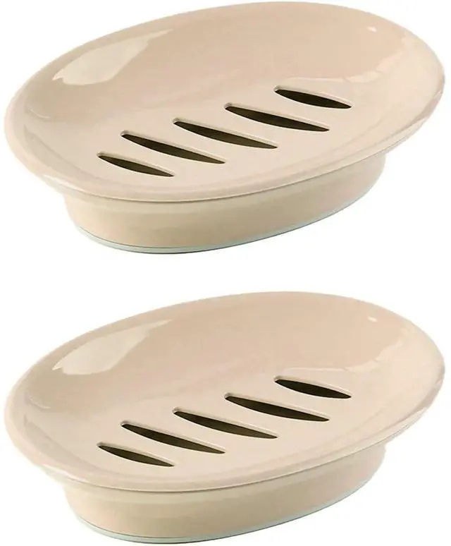 Main image of 2-Pack Soap Dish with Drain Plastic Sponge Holder Easy Cleaning Soap Saver Tray Caddy Keep Dry Stop Mushy for Shower Bathroom Kitchen(Khaki)