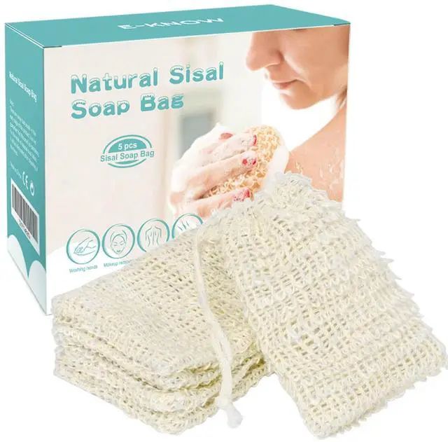 Main image of Soap Bag, 5 Pack Natural Sisal Soap Saver, Zero Waste Plastic-Free Soap Net, Foaming and Drying The Soap, Massage, Peeling
