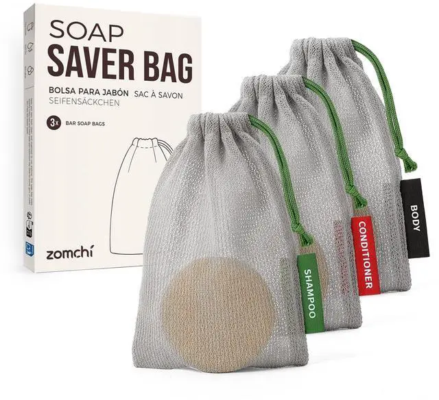 Main image of Mesh Soap Saver Bags, Soap Holder Pouch for Shower, Body & Shampoo Bars, Travel Pouch Bag with Hanging Loop (3 Pack, Gray)