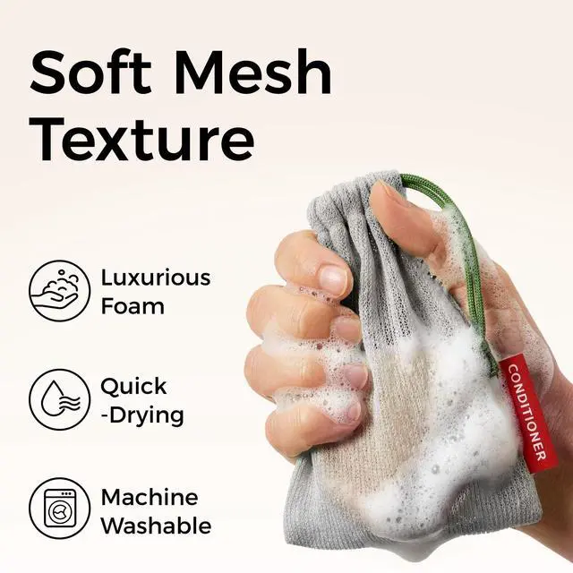 Alt view image 2 of 7 - Mesh Soap Saver Bags, Soap Holder Pouch for Shower, Body & Shampoo Bars, Travel Pouch Bag with Hanging Loop (3 Pack, Gray)
