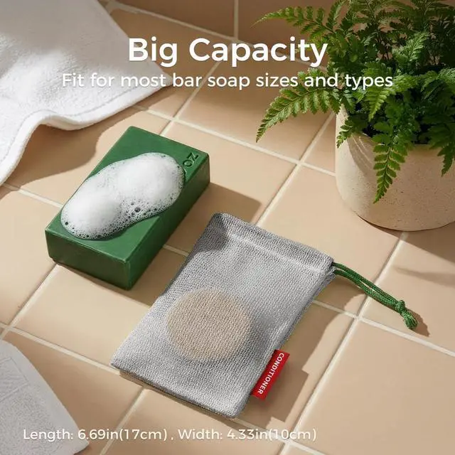 Alt view image 3 of 7 - Mesh Soap Saver Bags, Soap Holder Pouch for Shower, Body & Shampoo Bars, Travel Pouch Bag with Hanging Loop (3 Pack, Gray)