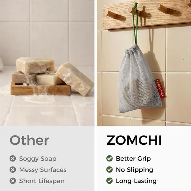 Alt view image 6 of 7 - Mesh Soap Saver Bags, Soap Holder Pouch for Shower, Body & Shampoo Bars, Travel Pouch Bag with Hanging Loop (3 Pack, Gray)