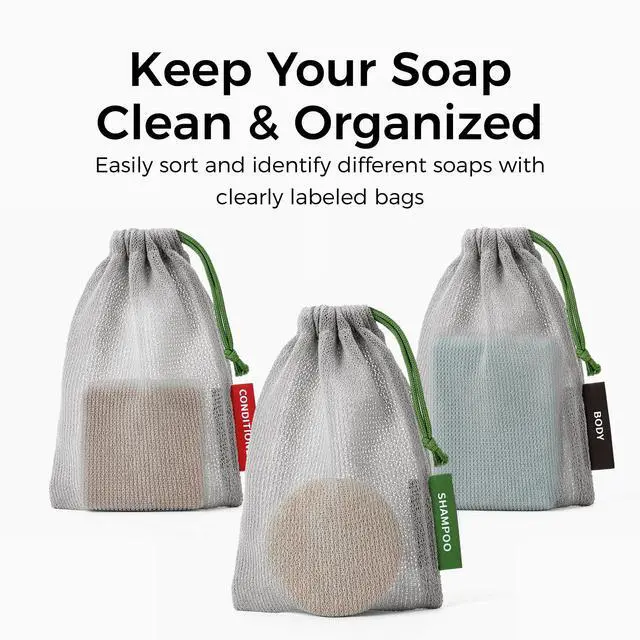 Alt view image 7 of 7 - Mesh Soap Saver Bags, Soap Holder Pouch for Shower, Body & Shampoo Bars, Travel Pouch Bag with Hanging Loop (3 Pack, Gray)