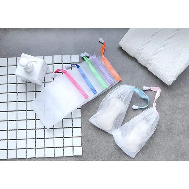Alt view image 4 of 4 - Soap Bag Soft for Shower, Soap Pouch Saver with Drawstring for Foaming and Drying,Hangable (7 pcs mesh soap bag)