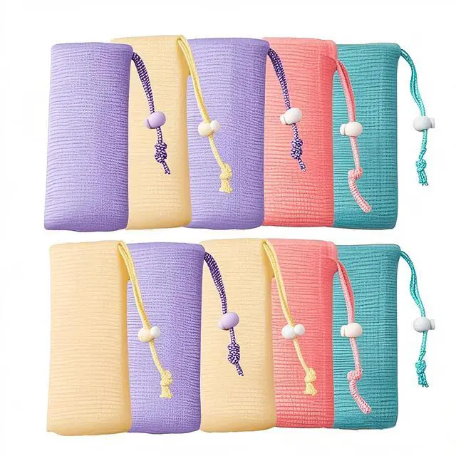 Main image of 10Packs Exfoliating Mesh Soap Bag Mesh Saver Pouch Bubble Foaming Nets Pocket Drawstring Foaming Net Soap Bag for Shower Body Facial Cleaning Tool Random Color