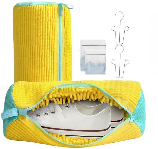 Main image of Shoe Washing Machine Bag, XXL Reusable Shoe Laundry Bag for Washer and Dryer, Durable 360° Deep Cleaning Unstain Cleaner Kit 2 Pcs Show bags (Yellow) 2x Mesh bags 2x Shoe hangers