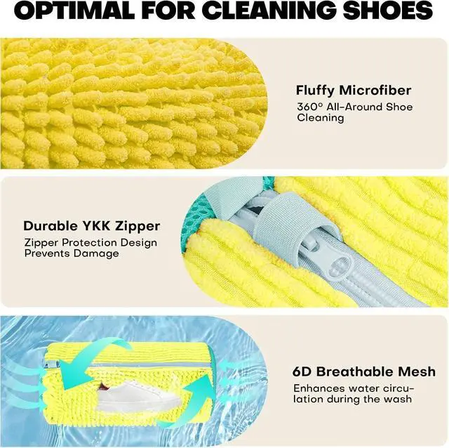 Alt view image 6 of 7 - Shoe Washing Machine Bag, XXL Reusable Shoe Laundry Bag for Washer and Dryer, Durable 360° Deep Cleaning Unstain Cleaner Kit 2 Pcs Show bags (Yellow) 2x Mesh bags 2x Shoe hangers