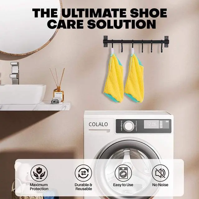 Alt view image 7 of 7 - Shoe Washing Machine Bag, XXL Reusable Shoe Laundry Bag for Washer and Dryer, Durable 360° Deep Cleaning Unstain Cleaner Kit 2 Pcs Show bags (Yellow) 2x Mesh bags 2x Shoe hangers