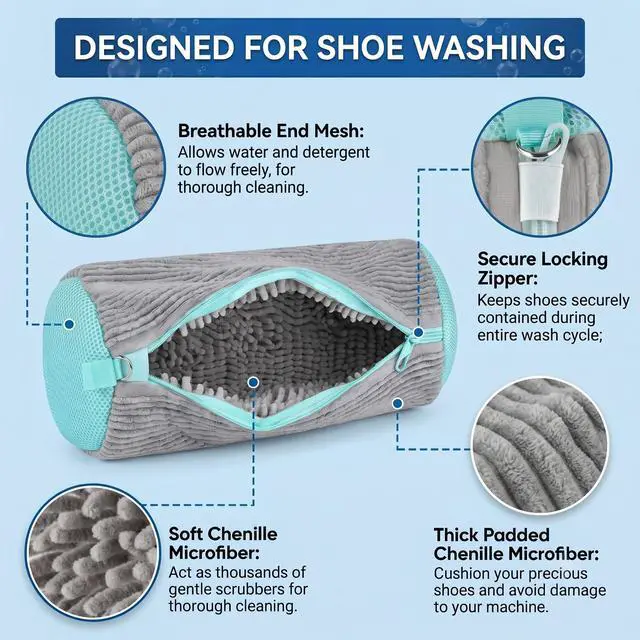 Alt view image 2 of 7 - Shoe Washing Machine Bag Laundry Shoe Bag for Washer and Dryer, 2pc Reusable Shoe Cleaning Bag for Sneakers with Secure Locking Zipper