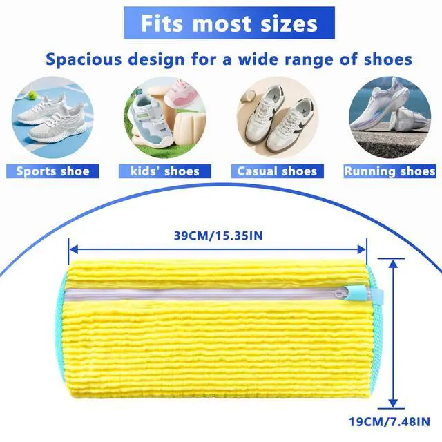Alt view image 2 of 7 - 2Pcs Reusable Shoe Washing Machine Bag for Washer and Dryer:Free Up Hands, Prevent Deformation,shoe bag with Zipper Protection Design, Use for all Shoes,Sports Shoes(Yellow)