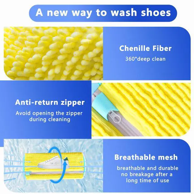 Alt view image 4 of 7 - 2Pcs Reusable Shoe Washing Machine Bag for Washer and Dryer:Free Up Hands, Prevent Deformation,shoe bag with Zipper Protection Design, Use for all Shoes,Sports Shoes(Yellow)