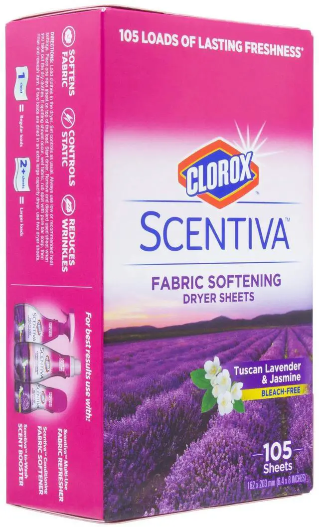Main image of Scentiva Fabric Softener Dryer Sheets, Tuscan Lavender & Jasmine Scent - Wrinkle Reducing Scented Softening Laundry Dryer Sheets for Great Smelling Clothes, 105 Count