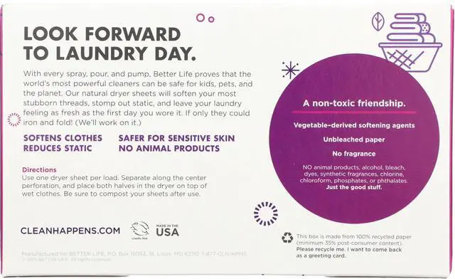 Alt view image 2 of 7 - Natural Dryer Sheets, Unscented, 80 Count