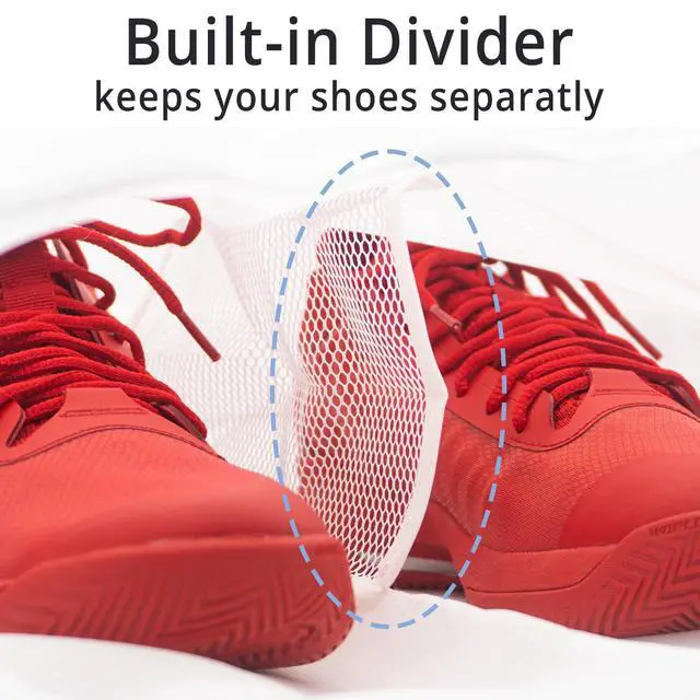 Alt view image 3 of 7 - 2Pcs Large Shoes Laundry Bags for Washing Machine, Fits Sneaker up to Size 14, Double Layer Mesh 16x14x3 inch Wash Bag with Built-in Divider