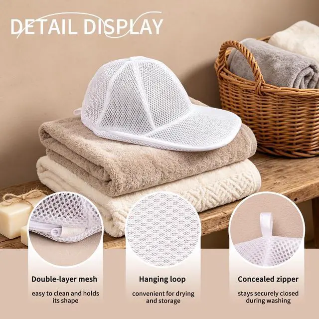 Alt view image 3 of 7 - Baseball Cap Laundry Bag Hat Washing Machine Bag for Washer and Dryer, Hat Cleaning Cage (White 2pcs)