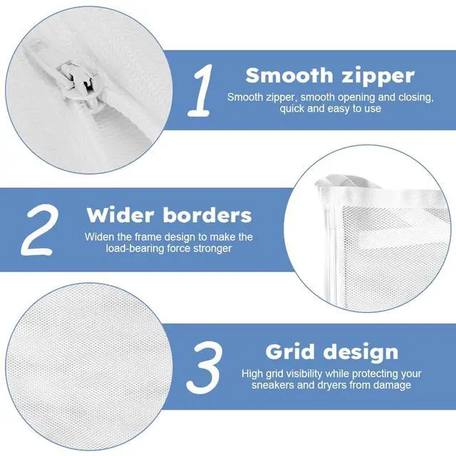 Alt view image 3 of 7 - Shoe Wash & Dry Bag for Washing Machine and Dryer, Reusable Honeycomb Mesh Sneaker Laundry Bag with Zipper and Strap, Anti-Deformation Shoe Dryer Net Bag Fits Most Dryer Doors (15.5x15.5inch)