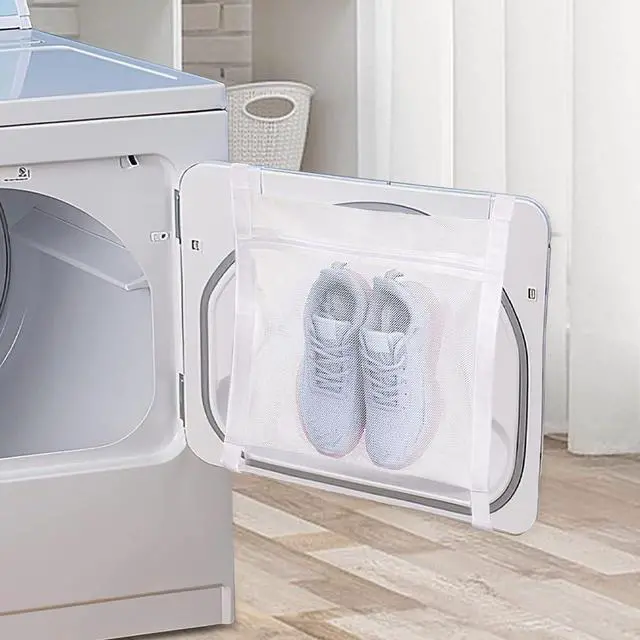 Alt view image 5 of 7 - Shoe Wash & Dry Bag for Washing Machine and Dryer, Reusable Honeycomb Mesh Sneaker Laundry Bag with Zipper and Strap, Anti-Deformation Shoe Dryer Net Bag Fits Most Dryer Doors (15.5x15.5inch)