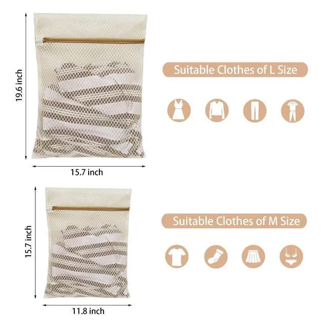 Alt view image 2 of 6 - 6 Pack Laundry Bag, Durable Honeycomb Mesh Laundry Bags Suitable for Delicate Clothes Washing (3 Large, 3 Medium) Beige