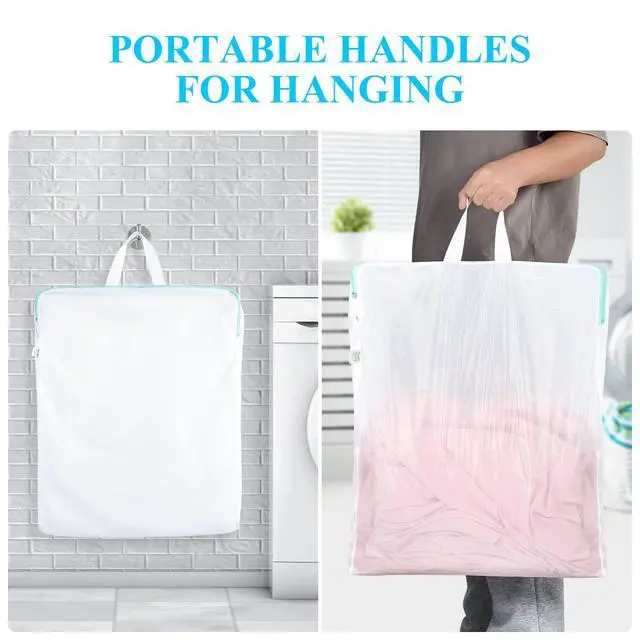 Alt view image 3 of 7 - 20x24 Inch Laundry Bags Mesh Wash Bags 2 Pack Delicates Bag Lingerie Socks Sweater Washing Machine Mesh Laundry Bags for Travel Camping Don't Drying, Melting 140-176, White