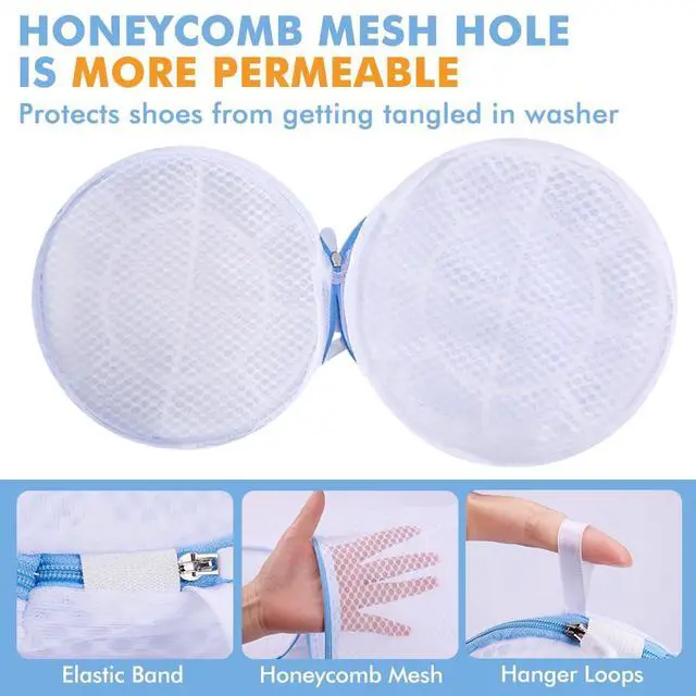 Alt view image 3 of 7 - 2 Pack Shoes Wash Bags,Shoe Washing Machine Bag,shoe laundry bag for washing machineHoneycomb Mesh Laundry Bags with Zipper for Sneakers,Running Shoes,Sock,Bras,Delicates and Toys14 in x 7.8 in