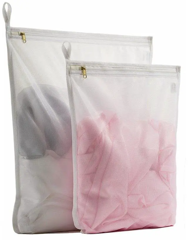 Main image of Delicates Laundry Bags, Bra Fine Mesh Wash Bag for Underwear, Lingerie, Bra, Pantyhose, Socks, Use YKK Zipper, Have Hanger Loops (White, 1 Large & 1 Medium)