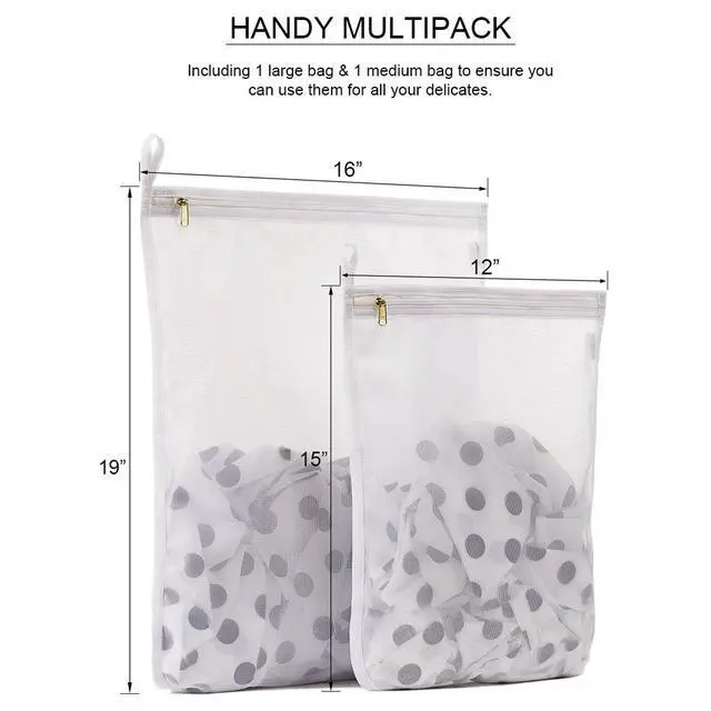 Alt view image 2 of 7 - Delicates Laundry Bags, Bra Fine Mesh Wash Bag for Underwear, Lingerie, Bra, Pantyhose, Socks, Use YKK Zipper, Have Hanger Loops (White, 1 Large & 1 Medium)