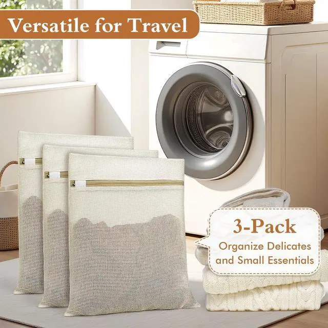 Alt view image 6 of 7 - Natural Cotton Mesh Laundry Bags 12x16" 3-Pack,Gentle Wash for Lingerie, Baby Clothes & Travel Essentials