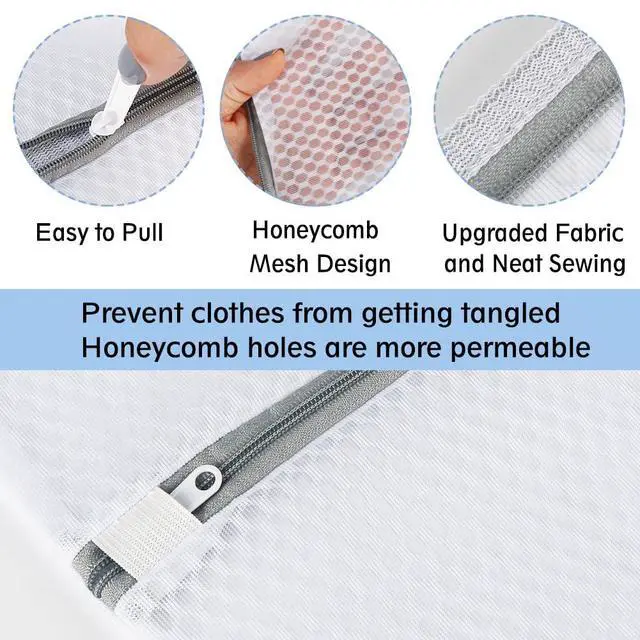 Alt view image 3 of 7 - XL Large Mesh Laundry Bags, 2 Pack 20 x 24 Inches Honeycomb Mesh Wash Bags for Washing Machine, Delicates Clothes, Sweater, Coats, Stuffed Toys, Blanket (White)