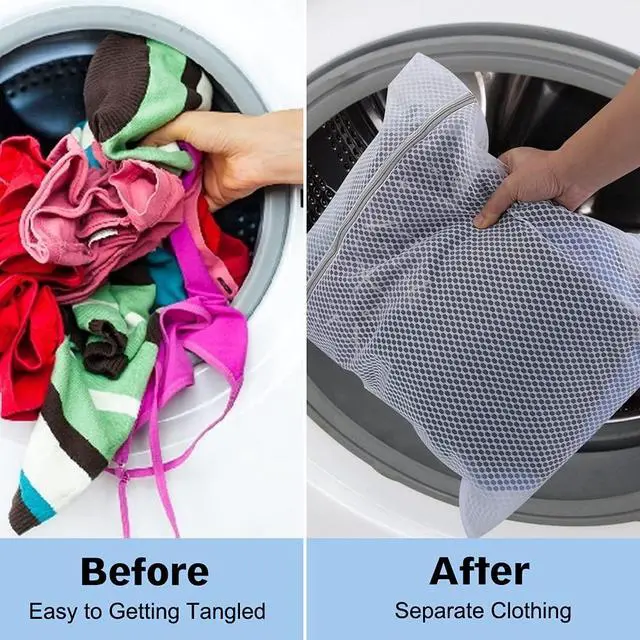 Alt view image 5 of 7 - XL Large Mesh Laundry Bags, 2 Pack 20 x 24 Inches Honeycomb Mesh Wash Bags for Washing Machine, Delicates Clothes, Sweater, Coats, Stuffed Toys, Blanket (White)