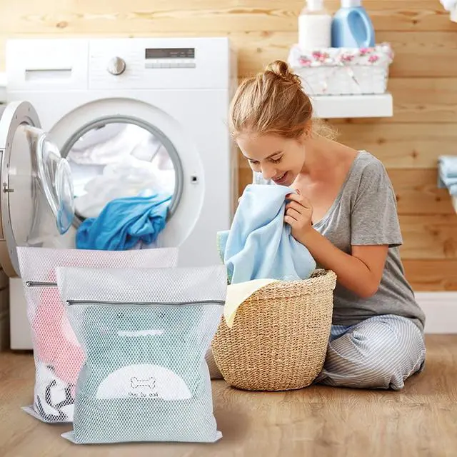 Alt view image 6 of 7 - XL Large Mesh Laundry Bags, 2 Pack 20 x 24 Inches Honeycomb Mesh Wash Bags for Washing Machine, Delicates Clothes, Sweater, Coats, Stuffed Toys, Blanket (White)