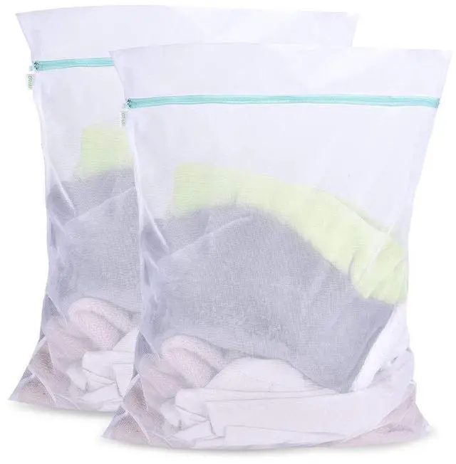 Main image of Mesh Laundry Bag for Delicates 2 Pack Garment Wash Bag 24 x 32 inch Zippered Large Washing Machine Bags for Sweater Dirty Clothes Washer College Dorm Organizer Don't Drying, Melting 140-176
