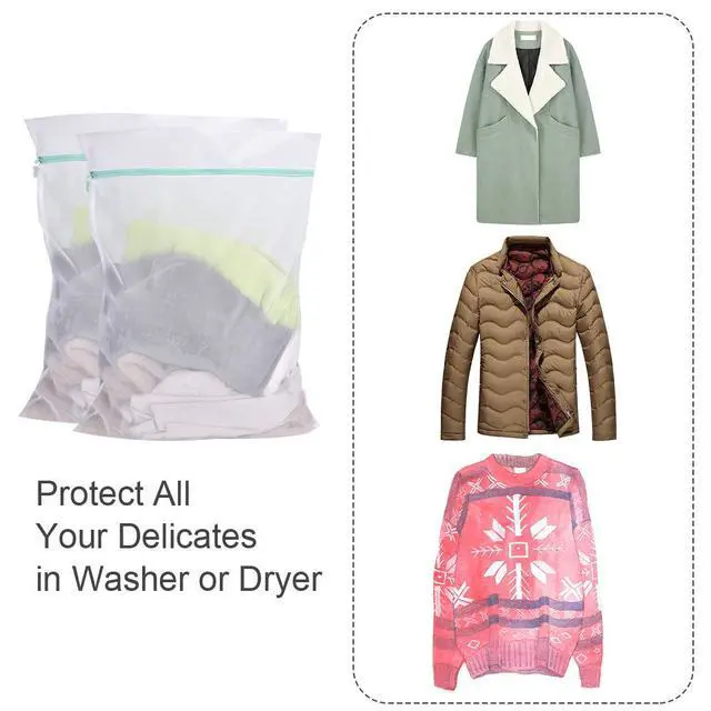 Alt view image 5 of 7 - Mesh Laundry Bag for Delicates 2 Pack Garment Wash Bag 24 x 32 inch Zippered Large Washing Machine Bags for Sweater Dirty Clothes Washer College Dorm Organizer Don't Drying, Melting 140-176