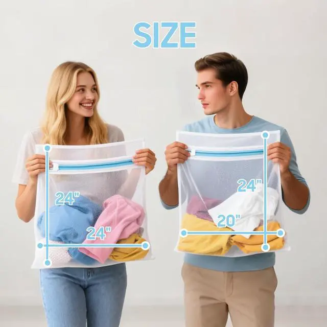 Alt view image 2 of 7 - 4 Pack Large Fine Mesh Laundry Bags for Delicates, 2pcs 24" x 24" & 2pcs 20" x 24" Extra Large Washing Machine Bags with Auto-Lock Zipper, Protective Wash Bag for Bedding Garments Travel Storage