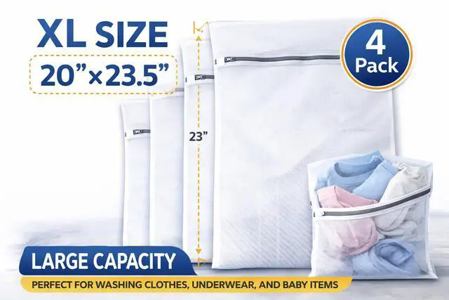 Alt view image 2 of 7 - Non-Fluorescent Mesh Laundry Bags 20 x 23.5 in, 4-Pack Large Zippered Laundry Wash Bags for Clothes, Durable Mesh Bags for Washing Machine