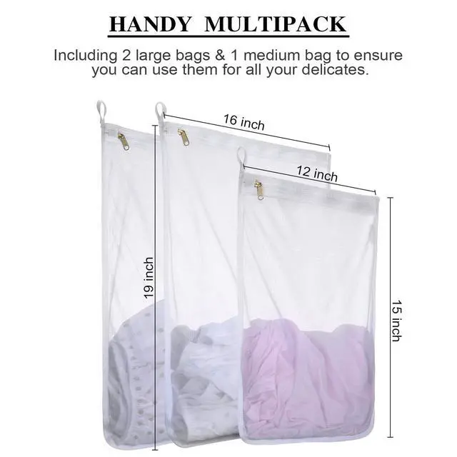 Alt view image 2 of 7 - Fine Mesh Laundry Bags for Delicates, 3 Pack (2L+1M) Reusable Wash Bags with Sturdy Zippers, Durable Net Washing Bags for Lingerie, Bra, Sock, Underwear, Baby Clothes, Travel Organizer