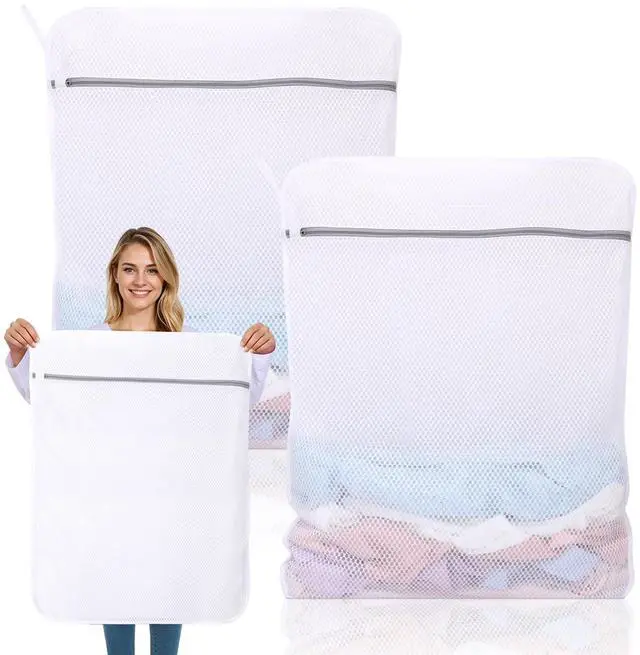 Main image of 2 Pack XX-Large Mesh Laundry Bags for Delicates, 24 x 32 Inches Reusable Laundry Bag Durable Wash Bags for Washing Machine for College, Family, Travel, Storage