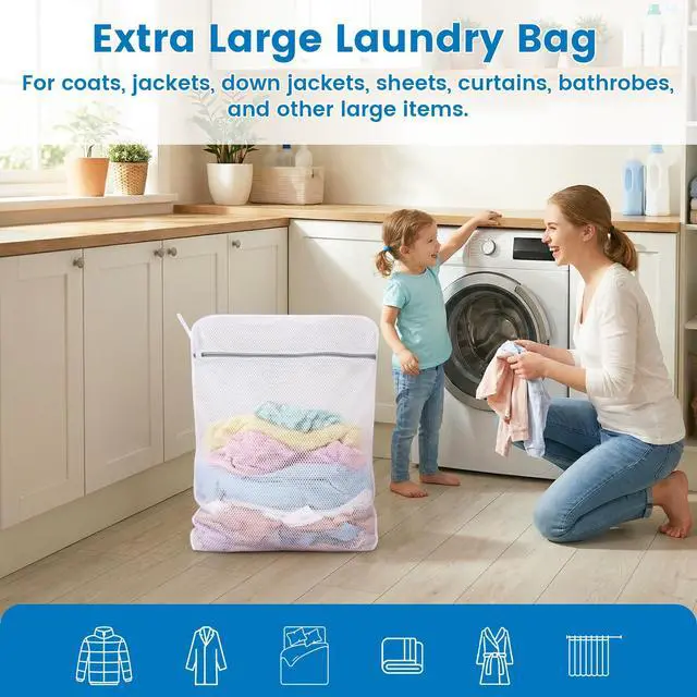 Alt view image 3 of 7 - 2 Pack XX-Large Mesh Laundry Bags for Delicates, 24 x 32 Inches Reusable Laundry Bag Durable Wash Bags for Washing Machine for College, Family, Travel, Storage